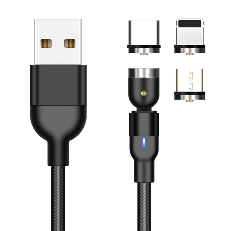 Câble de charge magnétique rotatif tressé en nylon 3 en 1 USB vers 8 broches + USB-C / Type-C + Micro USB sortie 2A 1m, 3 en 1 1m