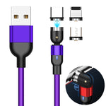 Câble de charge magnétique rotatif tressé en nylon 3 en 1 USB vers 8 broches + USB-C / Type-C + Micro USB sortie 2A 1m, 3 en 1 1m