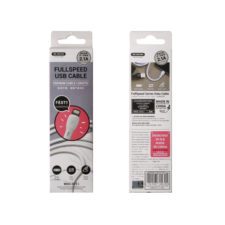 Câble de synchronisation de données et de chargement WK WDC-072 1 m 2,1 A de la série Full Speed USB vers 8 broches, 8 broches
