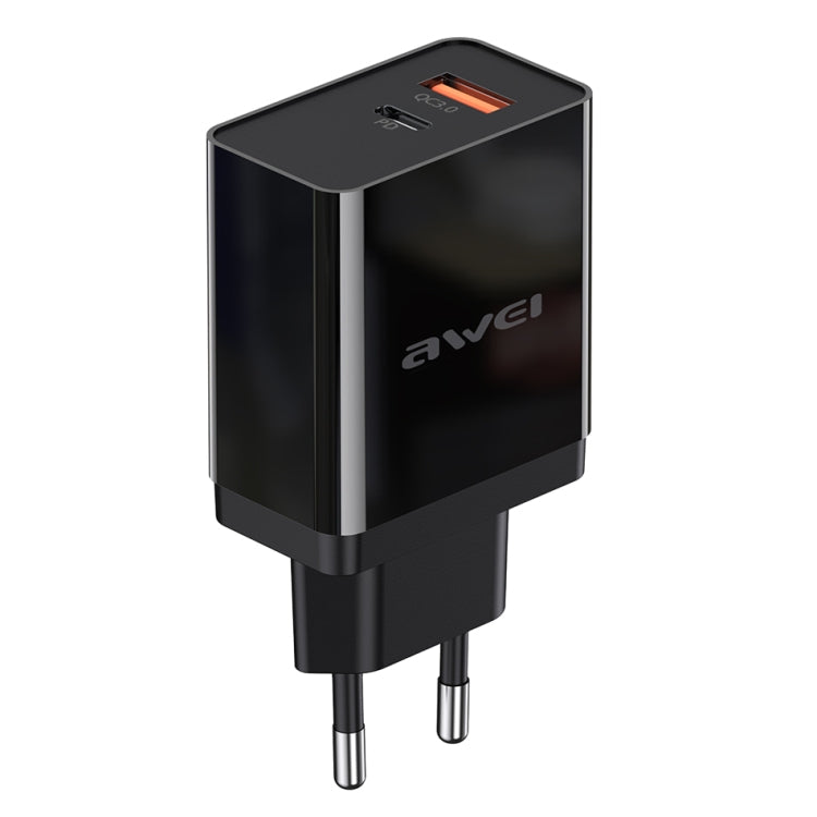 awei C-980 Chargeur de voyage à charge rapide 18W PD USB-C / Type-C + QC 3.0 USB, prise EU