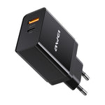 awei C-980 Chargeur de voyage à charge rapide 18W PD USB-C / Type-C + QC 3.0 USB, prise EU