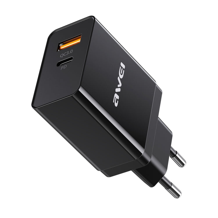 awei C-980 Chargeur de voyage à charge rapide 18W PD USB-C / Type-C + QC 3.0 USB, prise EU