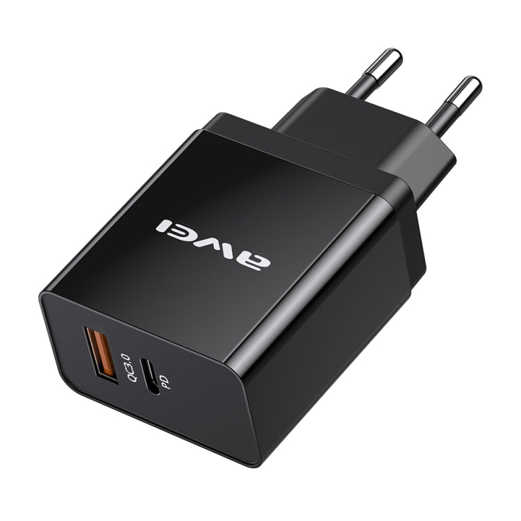 awei C-980 Chargeur de voyage à charge rapide 18W PD USB-C / Type-C + QC 3.0 USB, prise EU