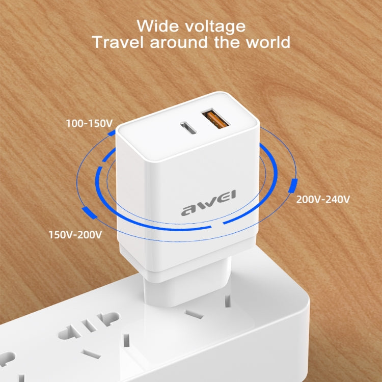 awei C-980 Chargeur de voyage à charge rapide 18W PD USB-C / Type-C + QC 3.0 USB, prise EU
