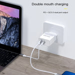 awei C-980 Chargeur de voyage à charge rapide 18W PD USB-C / Type-C + QC 3.0 USB, prise EU