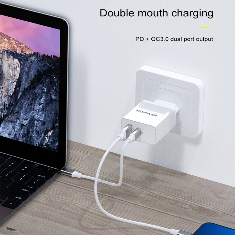 awei C-980 Chargeur de voyage à charge rapide 18W PD USB-C / Type-C + QC 3.0 USB, prise EU