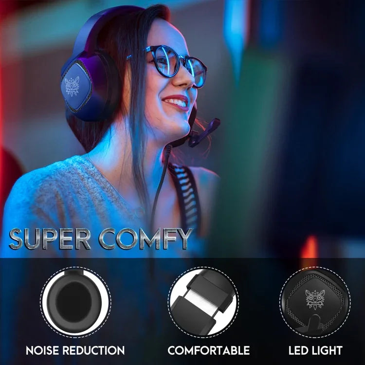 ONIKUMA K19 Casque Gaming à Prise Unique avec Microphone et Lumière Réglable