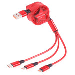 Câble de charge et de synchronisation rétractable 3 en 1 USB vers USB-C / Type-C + 8 broches + Micro USB de 1,2 m
