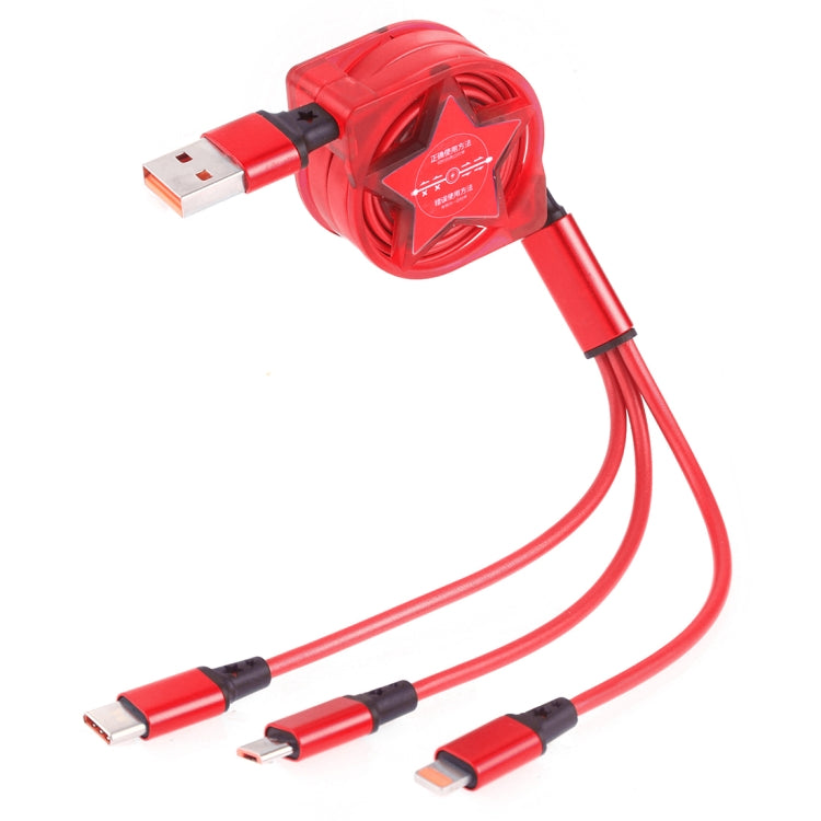 Câble de charge et de synchronisation rétractable 3 en 1 USB vers USB-C / Type-C + 8 broches + Micro USB de 1,2 m