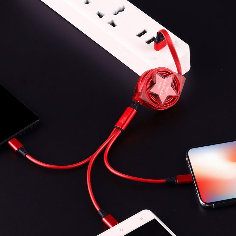 Câble de charge et de synchronisation rétractable 3 en 1 USB vers USB-C / Type-C + 8 broches + Micro USB de 1,2 m
