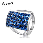 Bague rectangulaire plaquée argent avec cristal bleu pour femmes (argent avec diamant, US, taille : 7), taille : 7