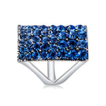 Bague rectangulaire plaquée argent avec cristal bleu pour femmes (argent avec diamant, US, taille : 7), taille : 7
