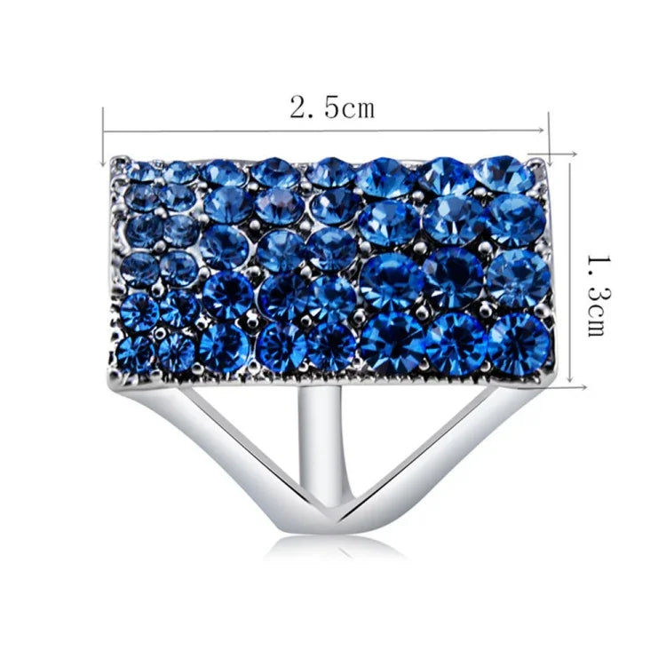 Bague rectangulaire plaquée argent avec cristal bleu pour femmes (argent avec diamant, US, taille : 7), taille : 7