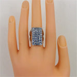 Bague rectangulaire plaquée argent avec cristal bleu pour femmes (argent avec diamant, US, taille : 7), taille : 7