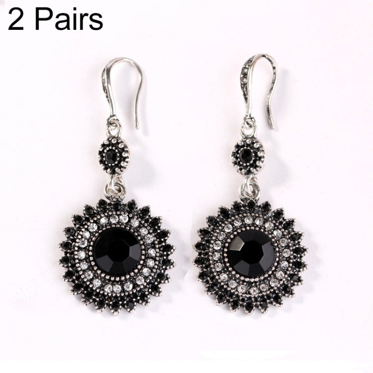 2 paires de boucles d'oreilles longues style fleur de soleil ethnique avec strass, JEW2030JL, JEW2030JR, JEW2030SB, JEW2030SD, JEW2030SL, JEW2030SR