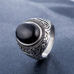 Bague en Acier Titane pour Hommes, Style Rétro Européen et Américain, avec Pierre Précieuse Turquoise, Taille : 8, Diamètre : 18,2 mm, Périmètre : 57 mm