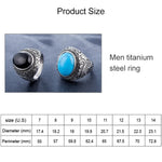 Bague en Acier Titane pour Hommes, Style Rétro Européen et Américain, avec Pierre Précieuse Turquoise, Taille : 8, Diamètre : 18,2 mm, Périmètre : 57 mm
