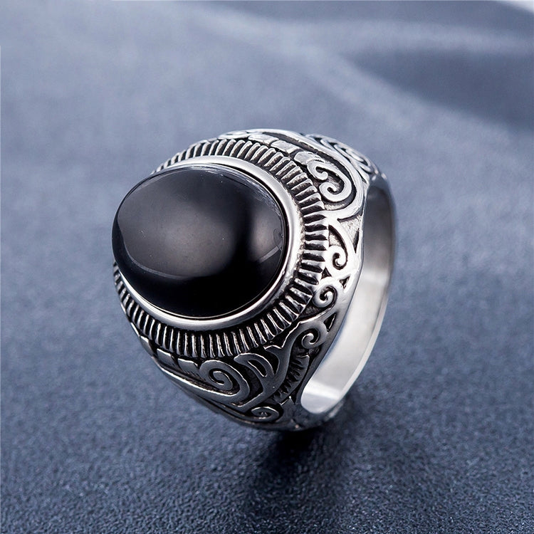 Bague en acier titane pour hommes de style rétro européen et américain avec pierres précieuses turquoises, taille: 10, diamètre: 19,9 mm, périmètre: 62,4 mm, diamètre: 19,9 mm