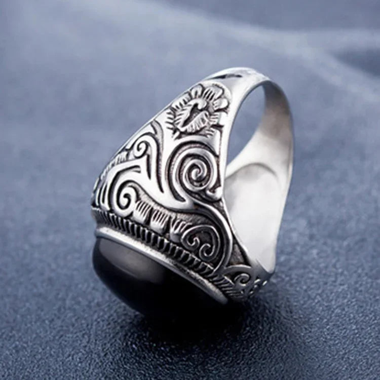 Bague Rétro Homme en Acier Titane, Style Europe et Amérique, avec Pierre Précieuse Turquoise, Taille : 11, Diamètre : 20,7 mm, Périmètre : 65 mm, Diamètre : 20,7 mm