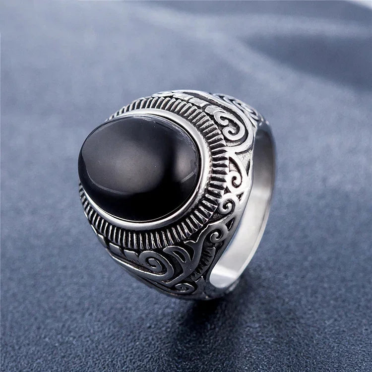 Bague homme en acier titane avec pierre précieuse turquoise, style rétro européen et américain, taille : 12, diamètre : 21,5 mm, périmètre : 67,5 mm, diamètre : 21,5 mm