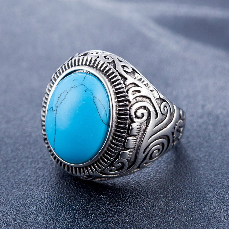 Bague pour homme en acier au titane avec pierres précieuses turquoises, style rétro européen et américain, taille : 13, diamètre : 22,3 mm, périmètre : 70 mm, diamètre : 22,3 mm