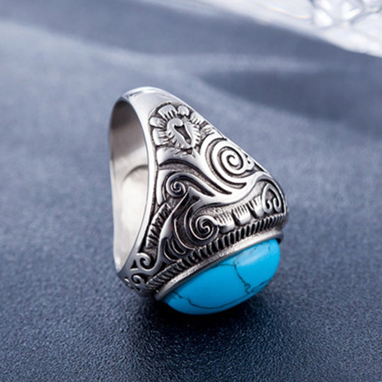 Bague pour homme en acier au titane avec pierres précieuses turquoises, style rétro européen et américain, taille : 13, diamètre : 22,3 mm, périmètre : 70 mm, diamètre : 22,3 mm