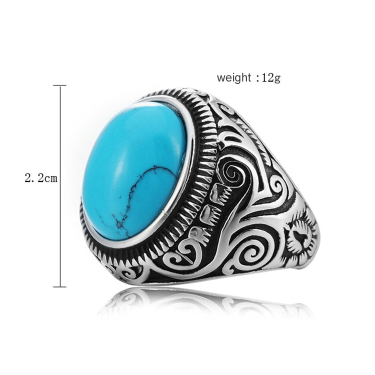 Bague pour homme en acier au titane avec pierres précieuses turquoises, style rétro européen et américain, taille : 13, diamètre : 22,3 mm, périmètre : 70 mm, diamètre : 22,3 mm