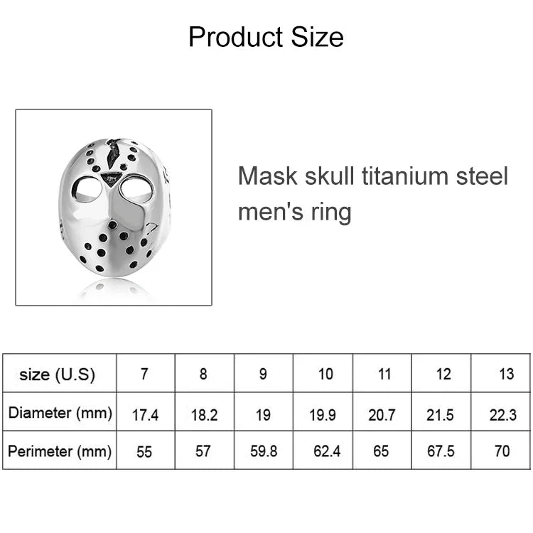 Bague en acier titane avec masque crâne style rock punk gothique européen et américain pour homme, Taille US : 11, Diamètre : 20,7 mm, Périmètre : 65 mm