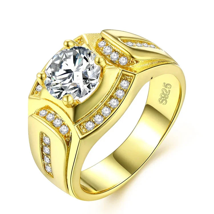 Bague homme en plaqué or blanc 18 carats et zircone AAA pour homme d'affaires, Taille : 9, Diamètre : 18,9 mm, Périmètre : 59,5 mm, Diamètre : 18,9 mm