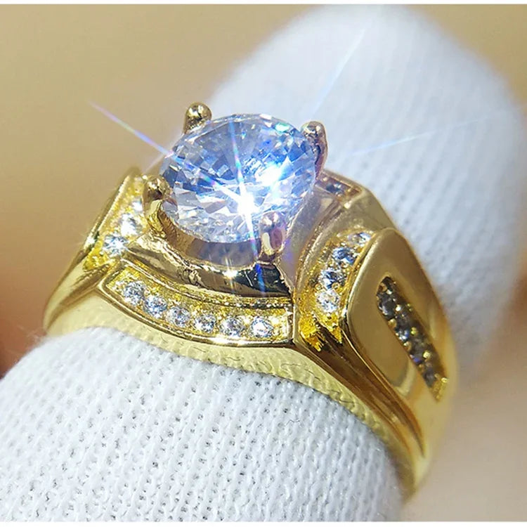 Bague homme en plaqué or blanc 18 carats et zircone AAA pour homme d'affaires, Taille : 9, Diamètre : 18,9 mm, Périmètre : 59,5 mm, Diamètre : 18,9 mm