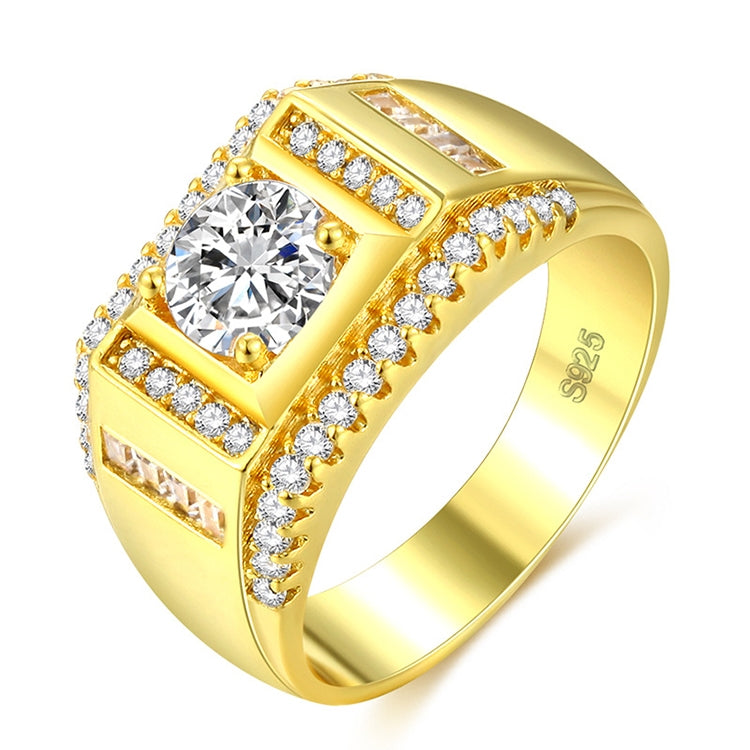 Bague homme diamantée style mode nouvelle génération plaquée or + strass zircon AAA incrusté, taille : 9, diamètre : 18,9 mm, périmètre : 59,5 mm, diamètre : 18,9 mm