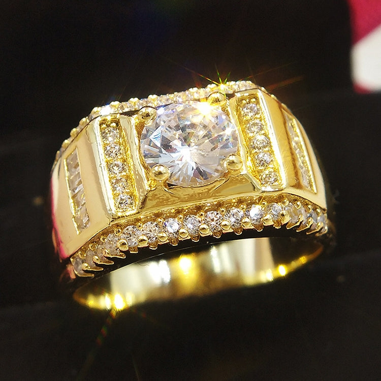 Bague homme diamantée style mode nouvelle génération plaquée or + strass zircon AAA incrusté, taille : 9, diamètre : 18,9 mm, périmètre : 59,5 mm, diamètre : 18,9 mm