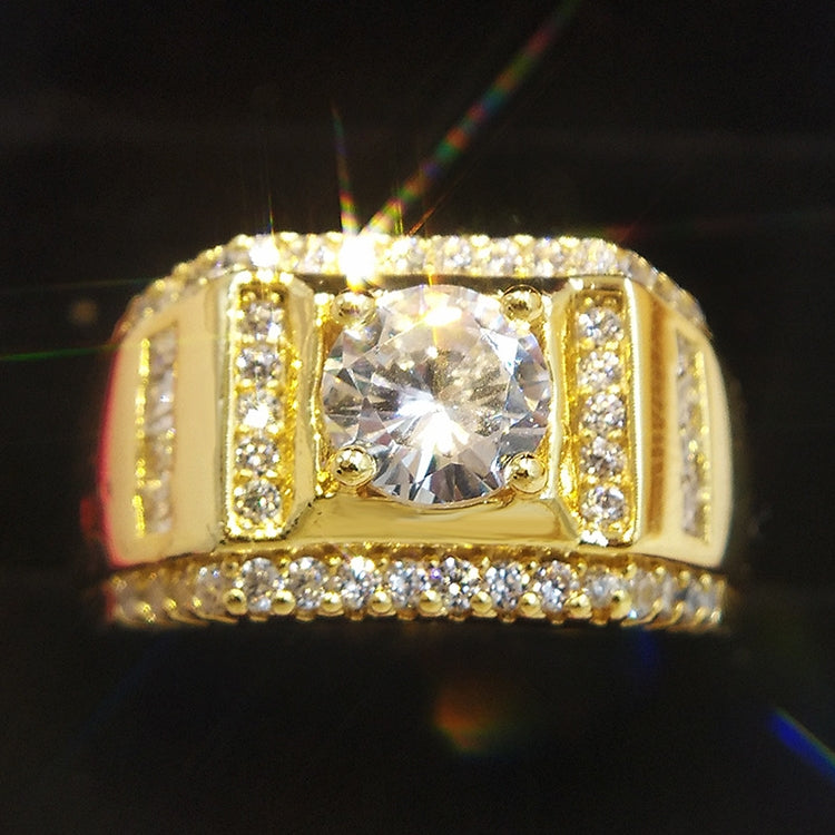 Bague homme diamantée style mode nouvelle génération plaquée or + strass zircon AAA incrusté, taille : 9, diamètre : 18,9 mm, périmètre : 59,5 mm, diamètre : 18,9 mm