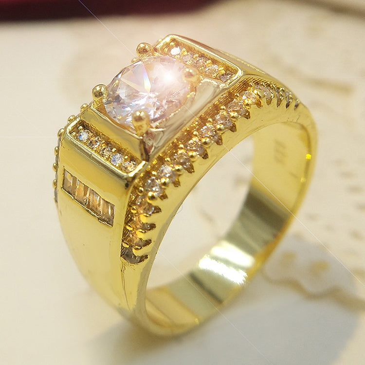 Bague homme diamantée style mode nouvelle génération plaquée or + strass zircon AAA incrusté, taille : 9, diamètre : 18,9 mm, périmètre : 59,5 mm, diamètre : 18,9 mm