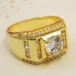 Bague homme diamantée style mode nouvelle génération plaquée or + strass zircon AAA incrusté, taille : 9, diamètre : 18,9 mm, périmètre : 59,5 mm, diamètre : 18,9 mm