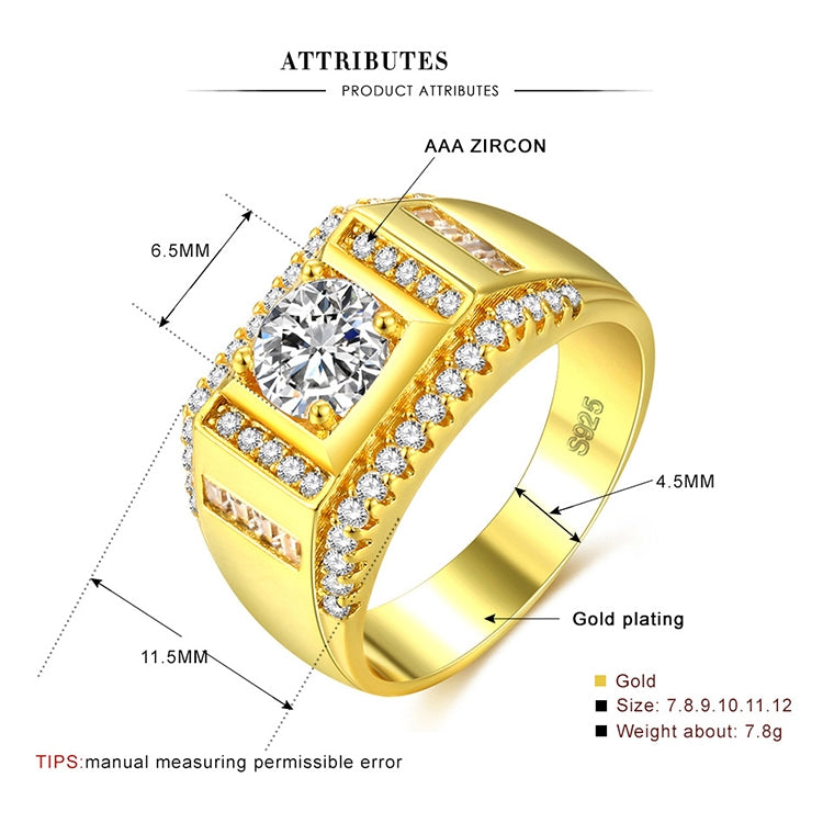 Bague homme diamantée style mode nouvelle génération plaquée or + strass zircon AAA incrusté, taille : 9, diamètre : 18,9 mm, périmètre : 59,5 mm, diamètre : 18,9 mm