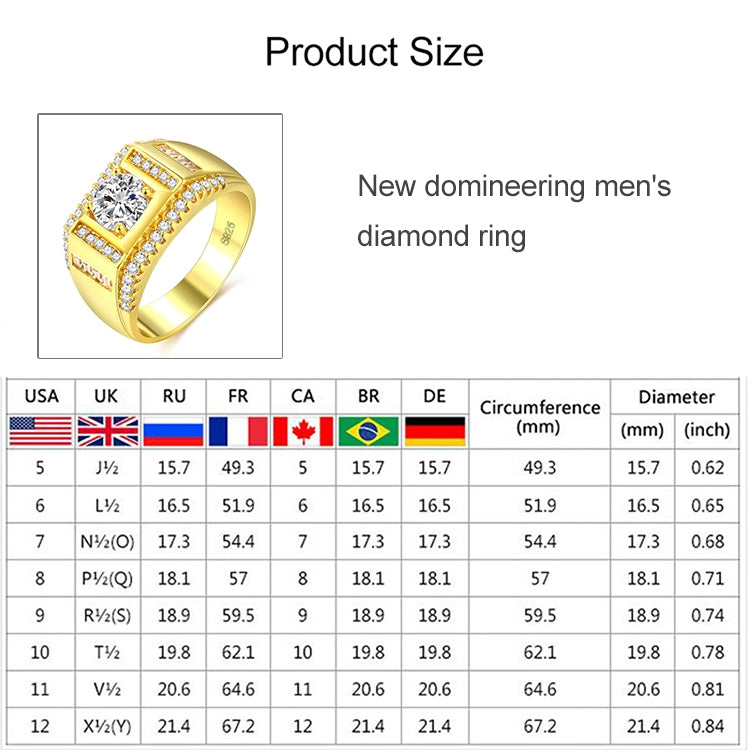 Bague homme diamantée style mode nouvelle génération plaquée or + strass zircon AAA incrusté, taille : 9, diamètre : 18,9 mm, périmètre : 59,5 mm, diamètre : 18,9 mm