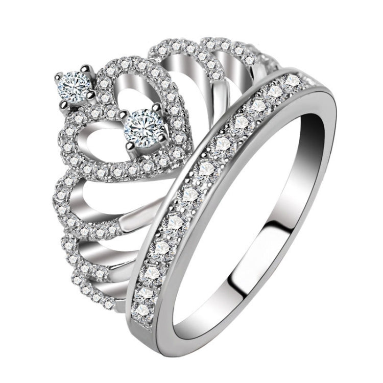 Bague en zircone plaquée platine en forme de couronne de reine princesse, taille américaine : 8, diamètre : 18,1 mm, périmètre : 57 mm, 8