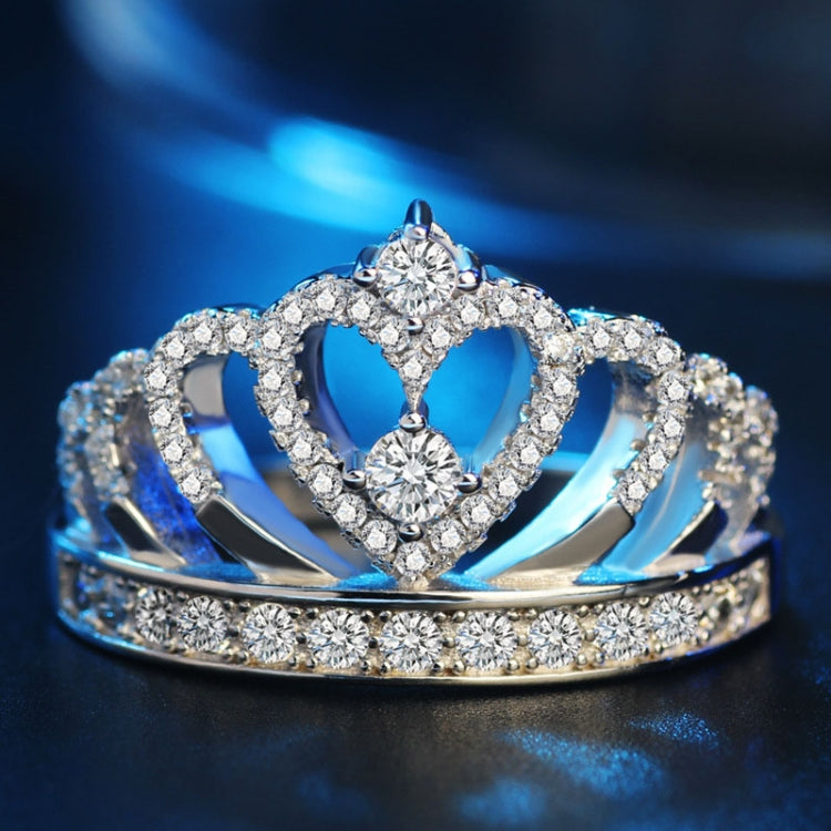 Bague en zircone plaquée platine en forme de couronne de reine princesse, taille américaine : 8, diamètre : 18,1 mm, périmètre : 57 mm, 8