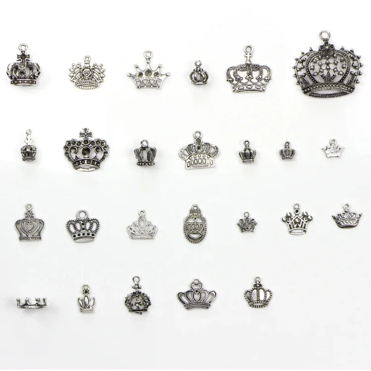 25 accessoires de bracelet en argent tibétain en 1, ensemble de pendentifs couronne exquis