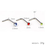 60 clous de nez en acier inoxydable en forme de diamant de couleurs mélangées, bijoux de piercing en forme de L, longueur de la tige : 7 mm, diamètre de la tige : 0,6 mm (couleur), couleur (60 pièces), blanc (60 pièces)