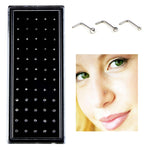 60 clous de nez en acier inoxydable en forme de diamant de couleurs mélangées, bijoux de piercing en forme de L, longueur de la tige : 7 mm, diamètre de la tige : 0,6 mm (couleur), couleur (60 pièces), blanc (60 pièces)