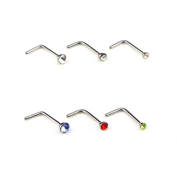 60 clous de nez en acier inoxydable en forme de diamant de couleurs mélangées, bijoux de piercing en forme de L, longueur de la tige : 7 mm, diamètre de la tige : 0,6 mm (couleur), couleur (60 pièces), blanc (60 pièces)