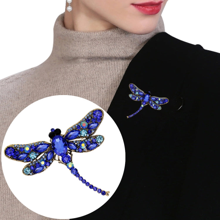 Broche Vintage Libellule Classique avec Strass, Bleue