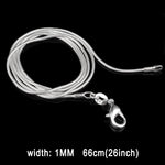 Chaîne en os de serpent plaquée argent 1MM, style personnalité (argent, longueur : 26 pouces), longueur : 26 pouces