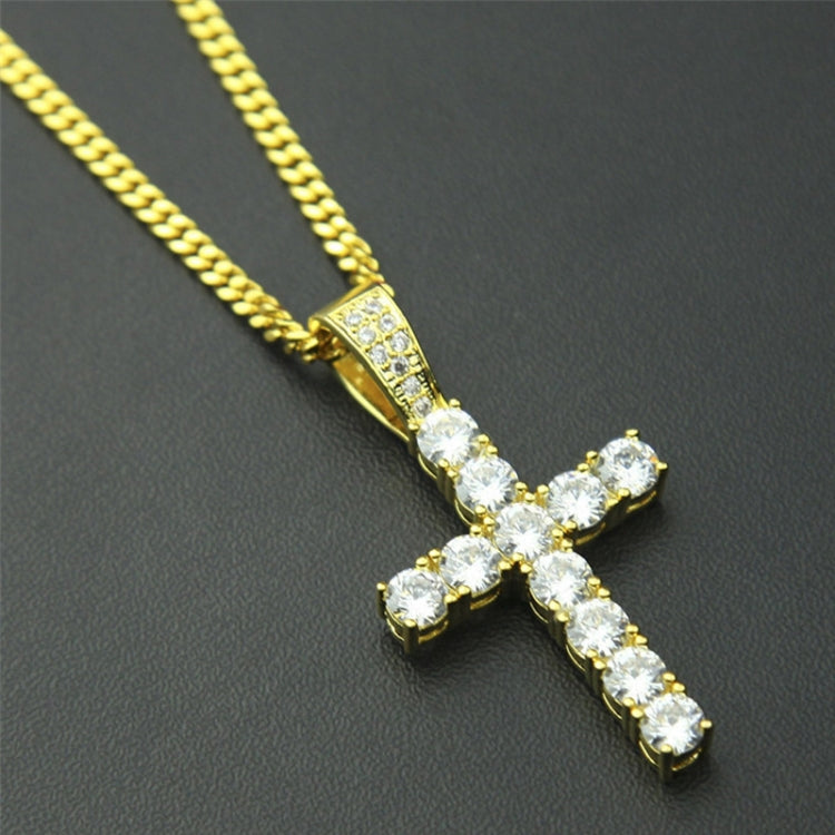 Collier pendentif croix Hip Hop en zircon de qualité supérieure serti de griffes (doré)