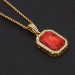 Collier chaîne torsadée dorée avec pendentif mini-strass coloré Hip Hop pour hommes, JEWE0309AA, JEWE0309AB, JEWE0309AC, JEWE0309AD