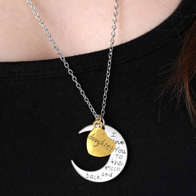 Pendentif de Collier en Alliage en Forme de Demi-Lune Plaqué avec Gravure de Salutations au Dos pour la Famille, Diamètre 3cm, Périmètre 9.4cm (Argent+Or Pour fille), Pour fille