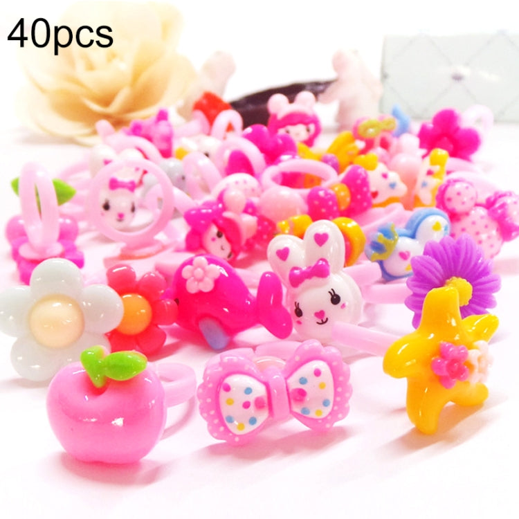 40 Pcs Bague En Résine Dessin Animé Mignon Pour Enfants, Motif Fleur, Animal, Cœur, Nœud Papillon, Surface Lisse, 40 Pcs