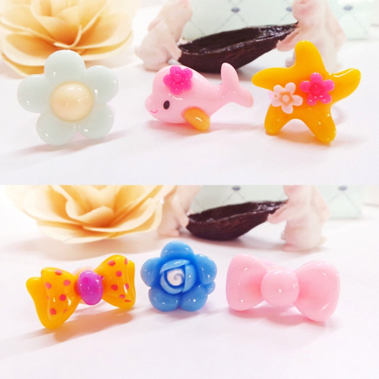 40 PCS Children Cute Cartoon Resin Flower Animal Heart Bow-knot Ring, Smooth Surface, Smooth Surface, 40 PCS
